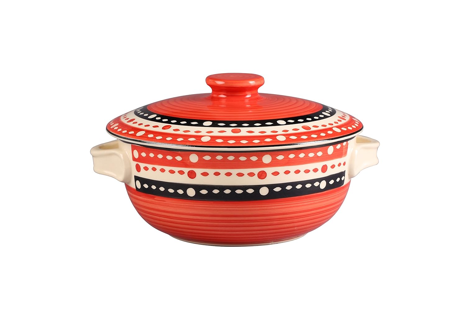 Caffeine Ceramic Handmade Red and Black Dotted Dinner Set (37 pieces - Microwave & Dishwasher Safe) - Caffeine Premium Stoneware