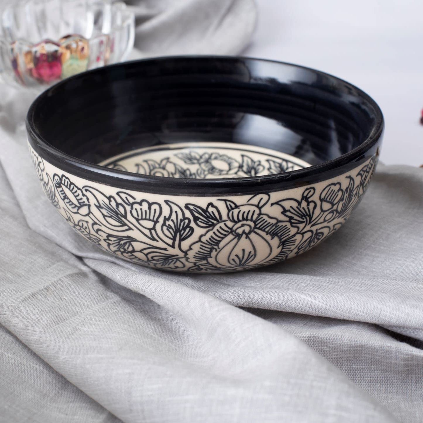 Caffeine Ceramic Handmade Black Perru Serving Bowl 6.5" (Small) set of 1