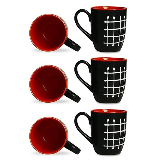 Caffeine Ceramic Stoneware Handmade Red & Black Cherry Coffee Mug (Set of 6) - Caffeine Premium Stoneware