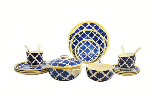 Caffeine Ceramic Handmade Stoneware Blue Umrao Dinner Set (19 pcs)
