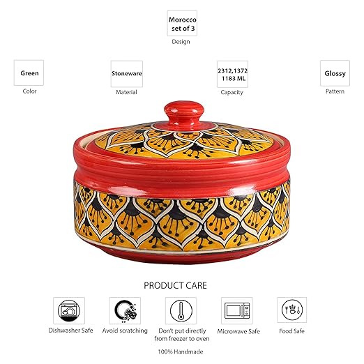 Caffeine Ceramic Handmade Orange Morocco Serving Donga Casserole (Set of 1 Small )
