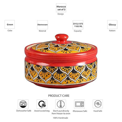 Caffeine Ceramic Handmade Orange Morocco Serving Donga Casserole (Set of 1 Small )