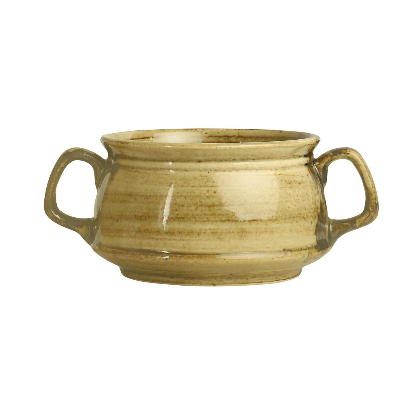 Caffeine Ceramic Handmade Glossy Wood Brown Double Handle Soup Bowls with spoon set of 4 - Caffeine Premium Stoneware