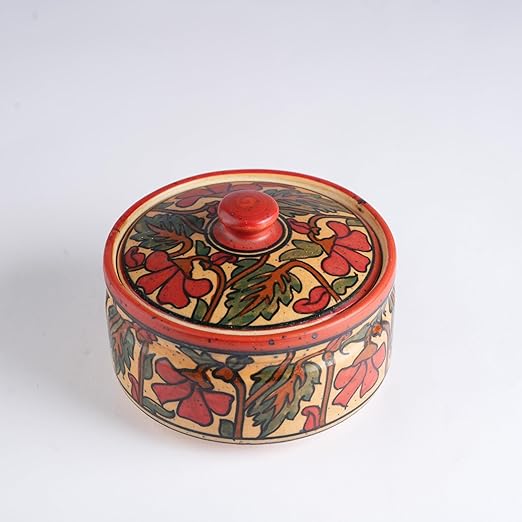 Caffeine Ceramic Handmade Orange Flora Serving Donga Casserole with lid (Set of 3)