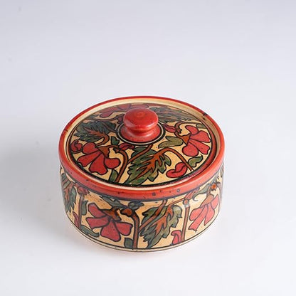 Caffeine Ceramic Handmade Orange Flora Serving Donga Casserole with lid (Set of 3)
