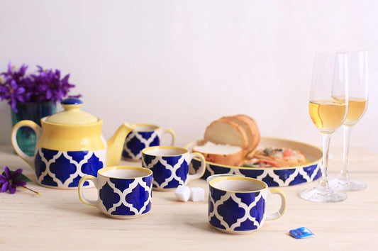 Caffeine Ceramic Handmade Blue umrao Tea Tray Set (6 pc) - Caffeine Premium Stoneware