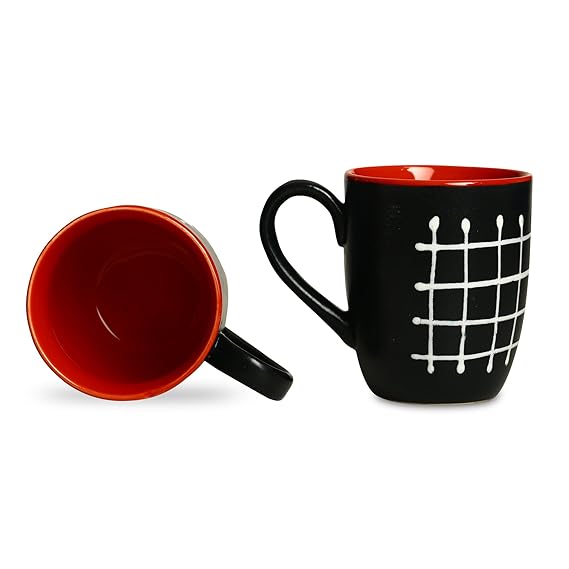 Caffeine Ceramic Stoneware Handmade Red & Black Cherry Coffee Mug (Set of 6) - Caffeine Premium Stoneware