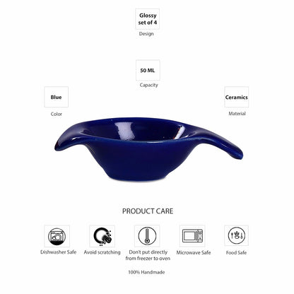 Caffeine Ceramic Stoneware Handmade Blue Glossy Dip and Sauce (Set of 4, 40 ml) - Caffeine Premium Stoneware