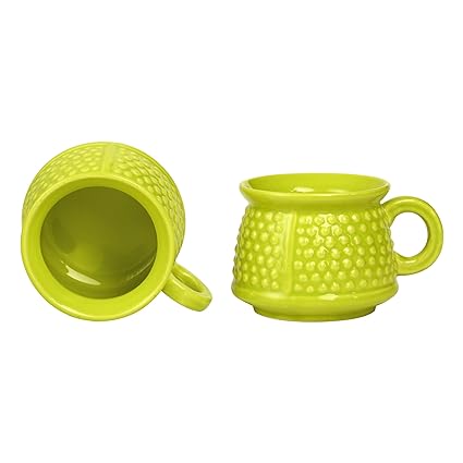 Caffeine Ceramic Handmade Green & Yellow Neon Bubble Tea Cup (Set of 6) - Caffeine Premium Stoneware