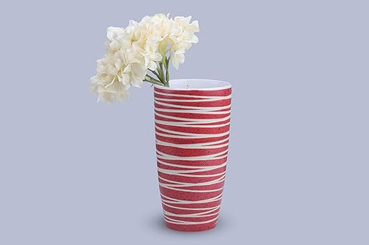 Caffeine Ceramic Handmade Pink and White Strip Vase (1 Pc).