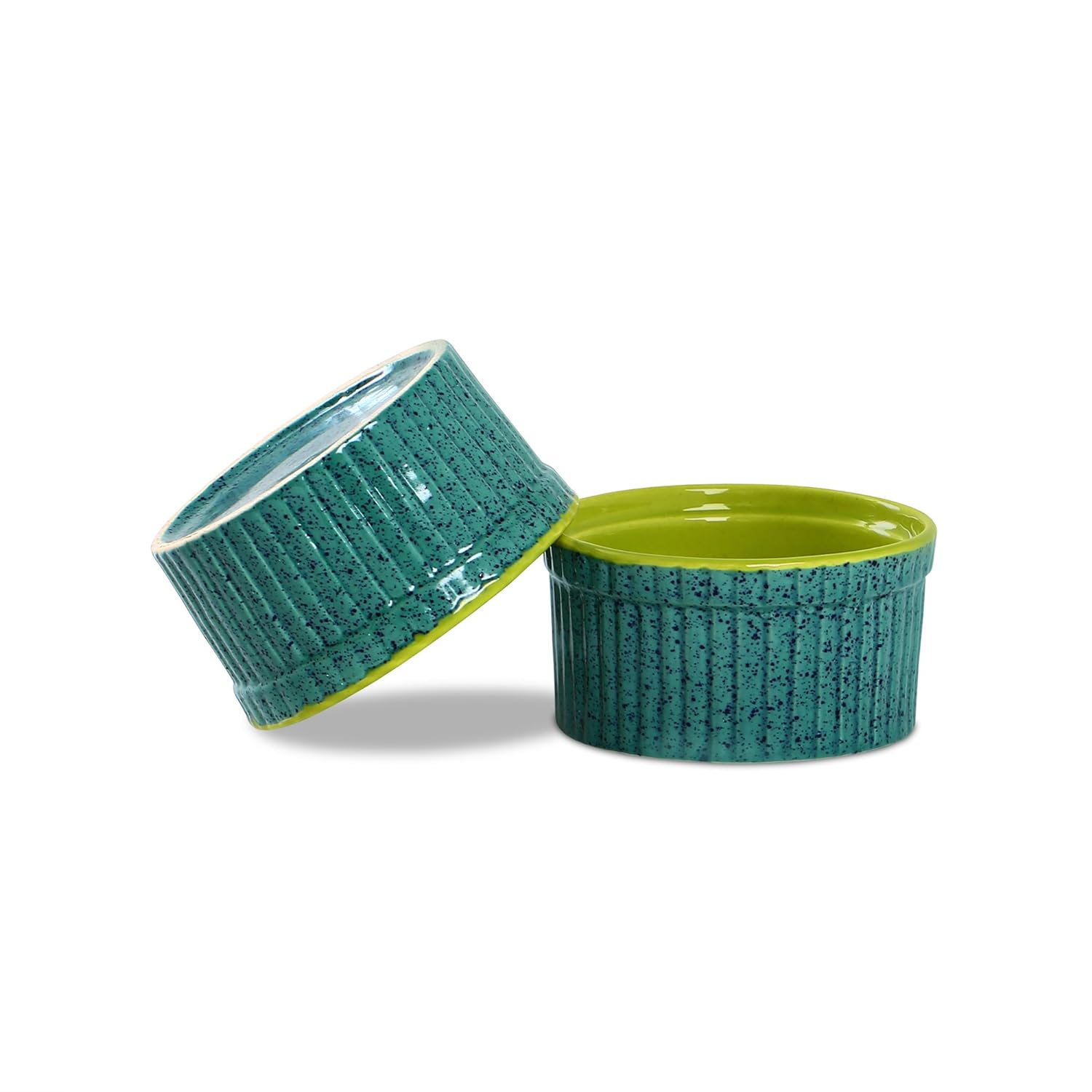 Caffeine Ceramic Handmade Glossy Turquoise Green Ramekin bowl (Set of 2, 150) - Caffeine Premium Stoneware