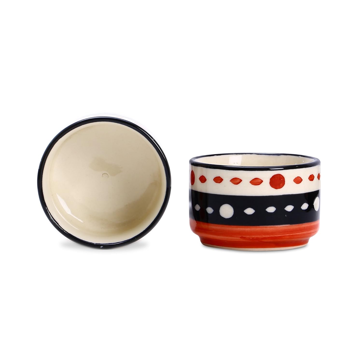 Caffeine Ceramic Stoneware Handmade Red & Black Dotted Dip and Sauce (Set of 4, 50 ml) - Caffeine Premium Stoneware