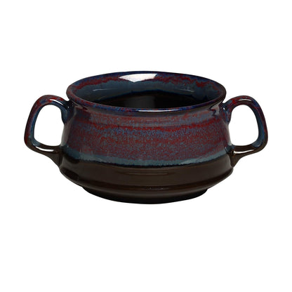 Caffeine Ceramic Handmade Magenta Multi Studio Double Handle Soup Bowl with Spoon Set 4 - Caffeine Premium Stoneware