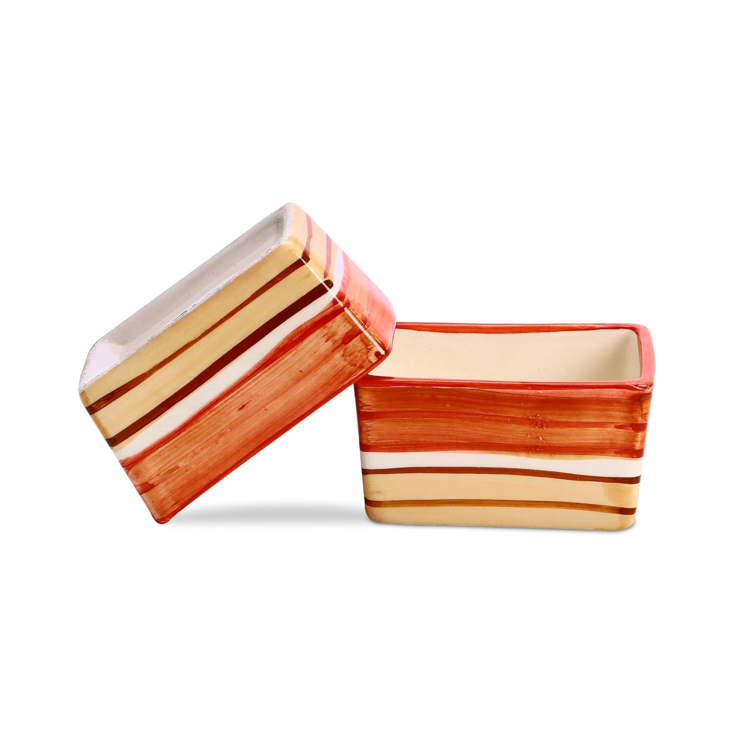Caffeine Ceramic Stoneware Handmade Orange Beige Dip and Sauce (Set of 4, 40 ml) - Caffeine Premium Stoneware