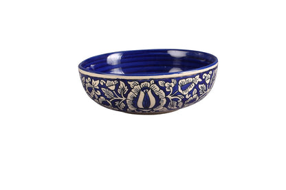 Caffeine Ceramic Handmade Blue Mughal Serving Bowl 7.5 (set of 1) Medium