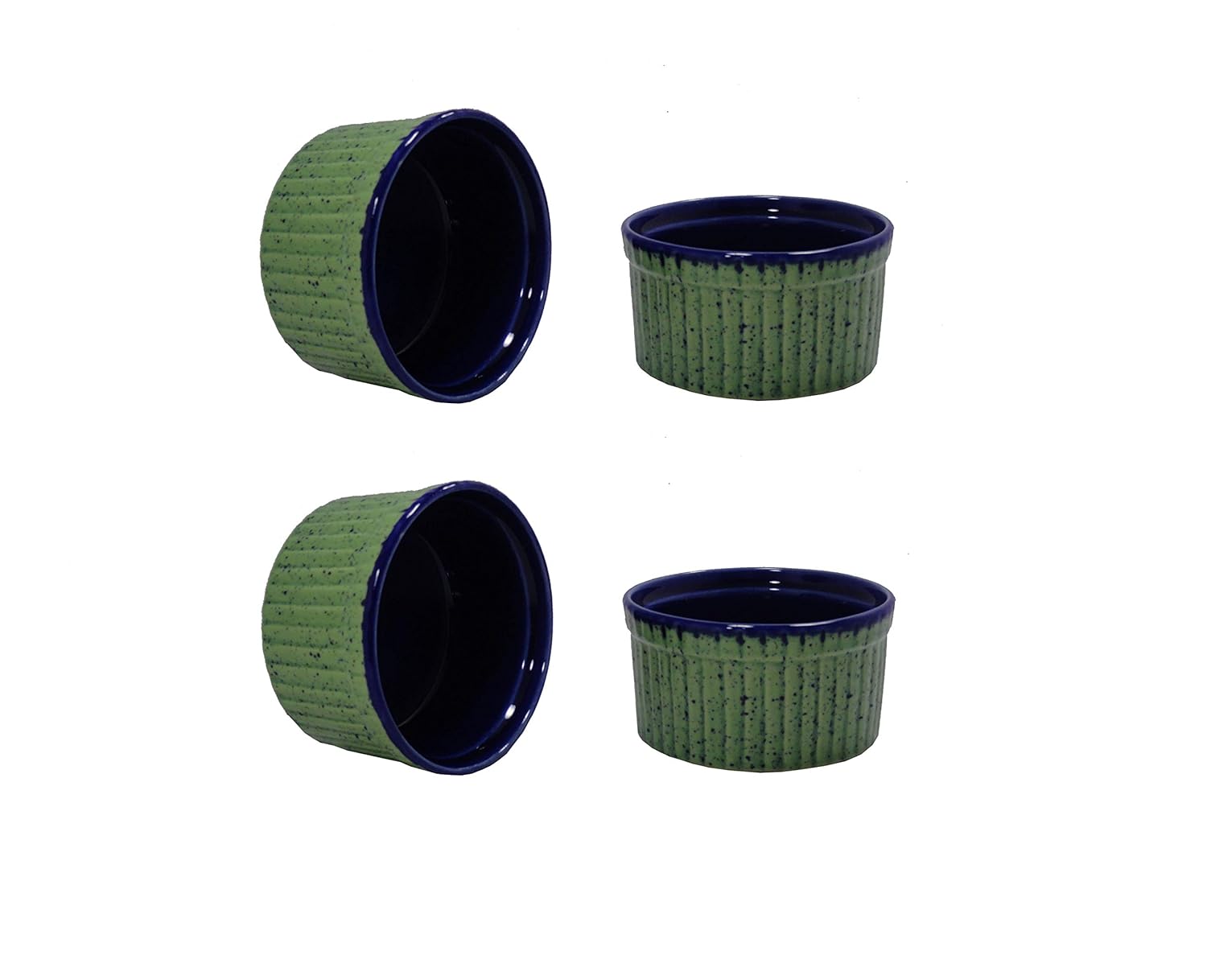 Caffeine Ceramic Handmade Green and Glossy Blue Ramekins Bowls – (Set of 4, 150 ml) - Caffeine Premium Stoneware