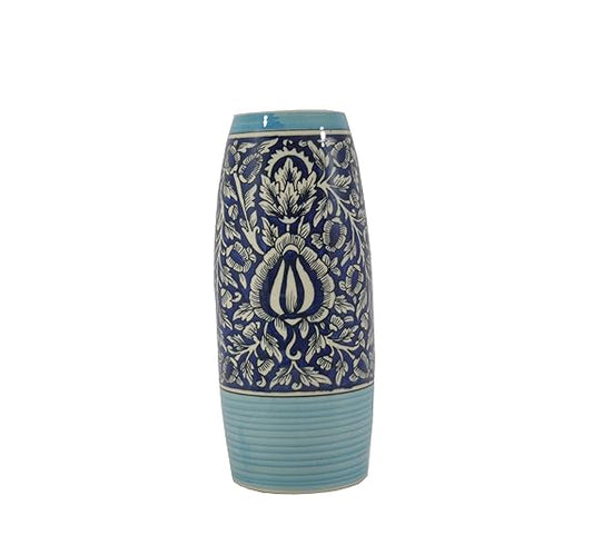 Caffeine Ceramic Handmade Elite Blue Mughal Vase (1 Pc)
