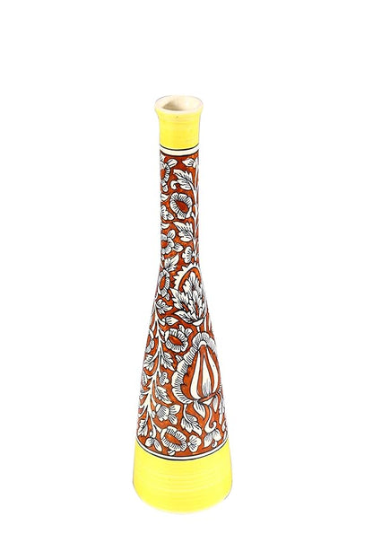 Caffeine Ceramic Handmade red and yellow mughal Straight Vase (1 Pc)