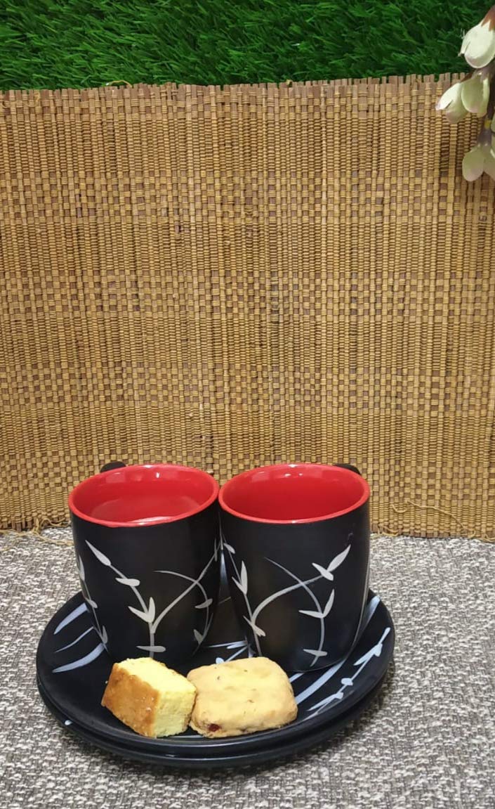 Caffeine Premium Ceramic Handmade Black Bamboo Combo Dinner Set (4 pcs.)