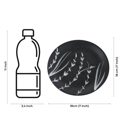 Caffeine Ceramic Handmade Stoneware Black Bamboo Quarter Plate 7” (Set of 2 Dishwasher & Microwave Safe ) - Caffeine Premium Stoneware