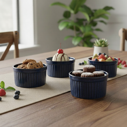 Caffeine Ceramic Handmade Blue Metallic Ramekins Bowl (Set of 4)