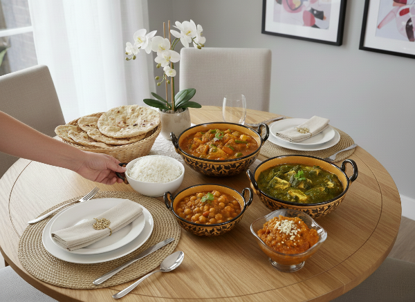 Caffeine Ceramic Handmade Stoneware Brown sehra Serving kadhai (Set of 3 Microwave & Dishwasher Safe)