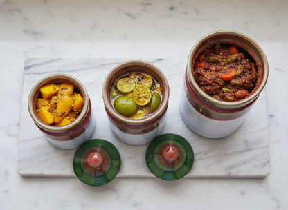 Caffeine Ceramic Stoneware Handmade Multicolour Barni/Pickle Jar (Set of 3)