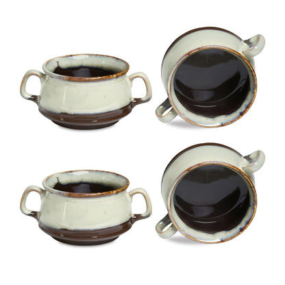 Caffeine Ceramic Handmade Multicolor Double Handled Soup Bowl set of 4 - Caffeine Premium Stoneware