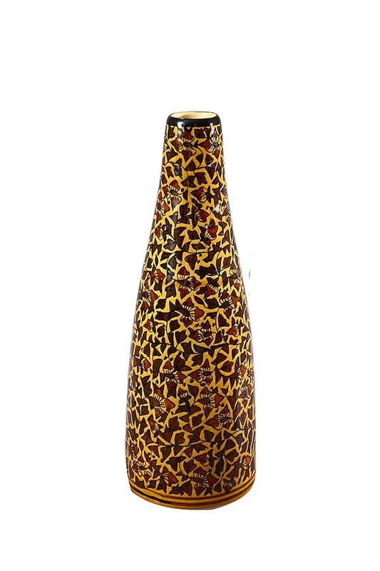 Caffeine Ceramic Handmade Mustard Leaf Printed Vase (1 Pc)