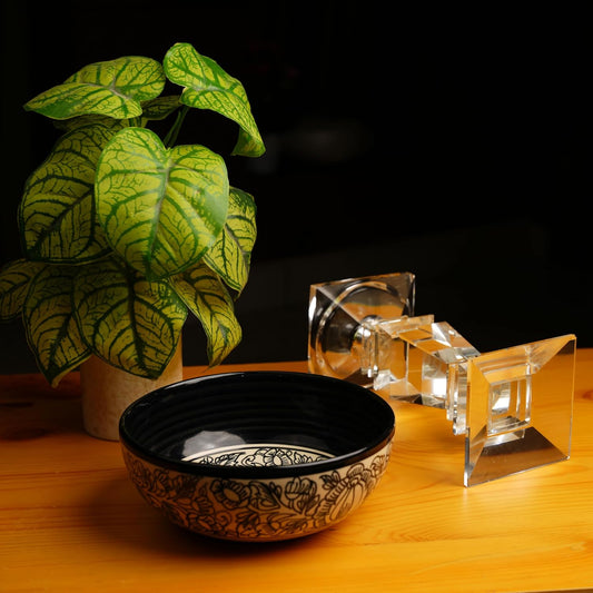 Caffeine Ceramic Handmade Black Perru Serving Bowl 6.5" (Small) set of 1