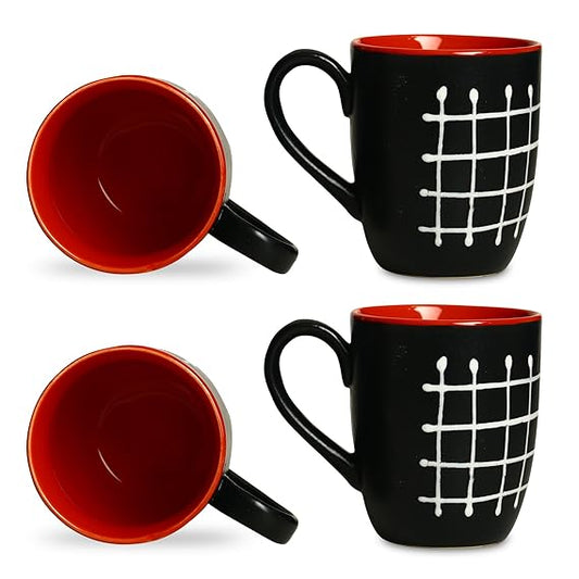 Caffeine Ceramic Stoneware Handmade Red & Black Cherry Coffee Mug (Set of 4) - Caffeine Premium Stoneware