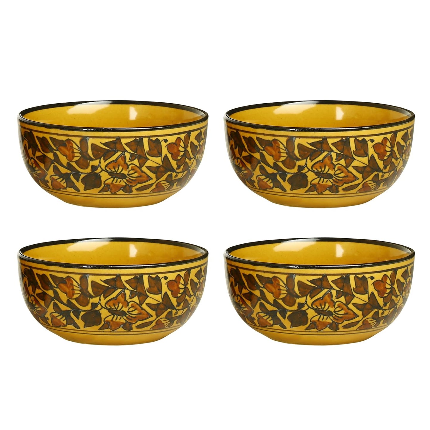 Caffeine Ceramic Handmade Brown Sehra Soup Bowl with Spoon (Set of 4) - Caffeine Premium Stoneware