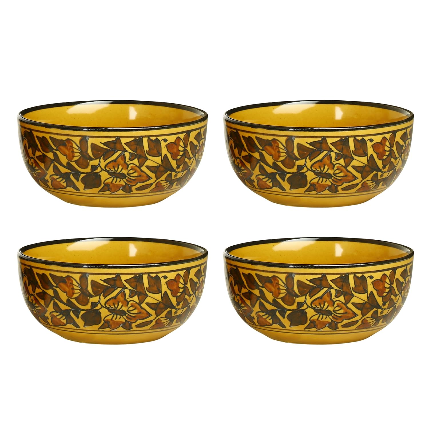 Caffeine Ceramic Handmade Brown Sehra Soup Bowl with Spoon (Set of 4) - Caffeine Premium Stoneware