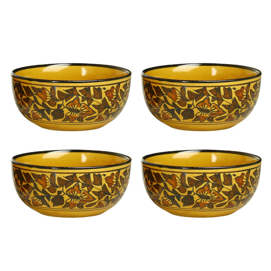 Caffeine Ceramic Handmade Brown Sehra Soup Bowl with Spoon (Set of 4) - Caffeine Premium Stoneware