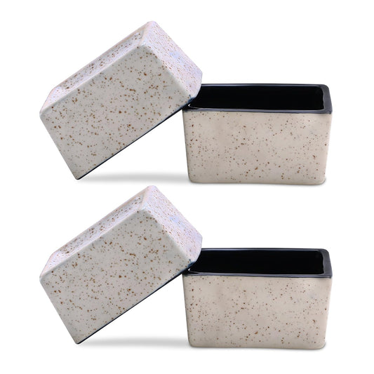 Caffeine Ceramic Stoneware Handmade Dual-Glazed Cream and Black Dip and Sauce (Set of 4, 40 ml) - Caffeine Premium Stoneware