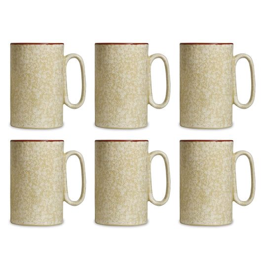 Caffeine Ceramic Stoneware Handmade White & Brown Milk Mug (Set of 6) - Caffeine Premium Stoneware