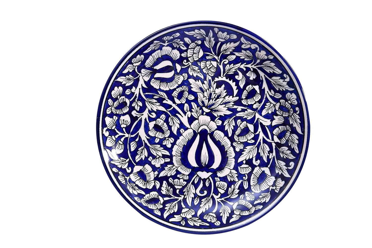 Caffeine Ceramic Handmade Blue Mughal Dinner Set (37 pieces - Microwave & Dishwasher Safe) - Caffeine Premium Stoneware