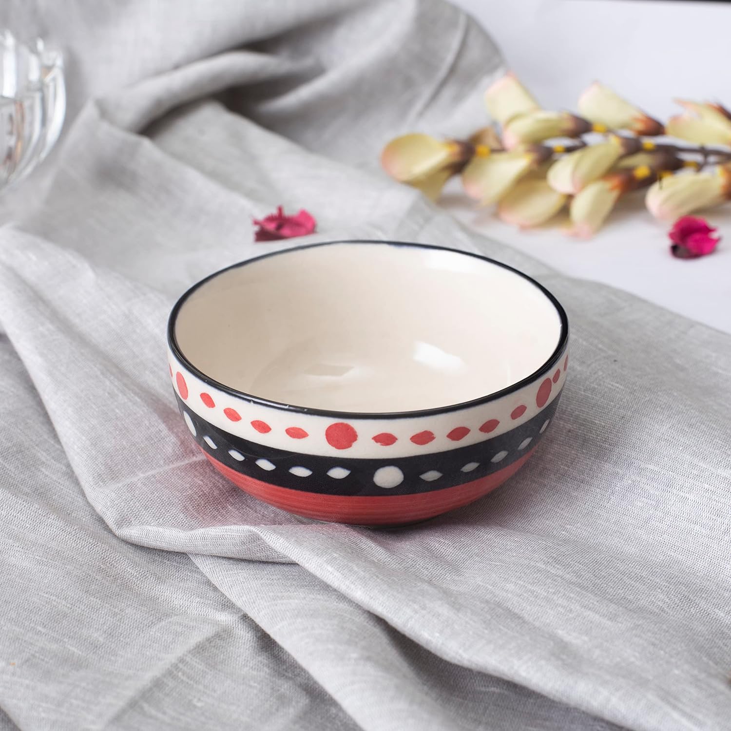 Caffeine Ceramic Stoneware Handmade Red & Black Dot Combo Dinner Set of 8 - Caffeine Premium Stoneware