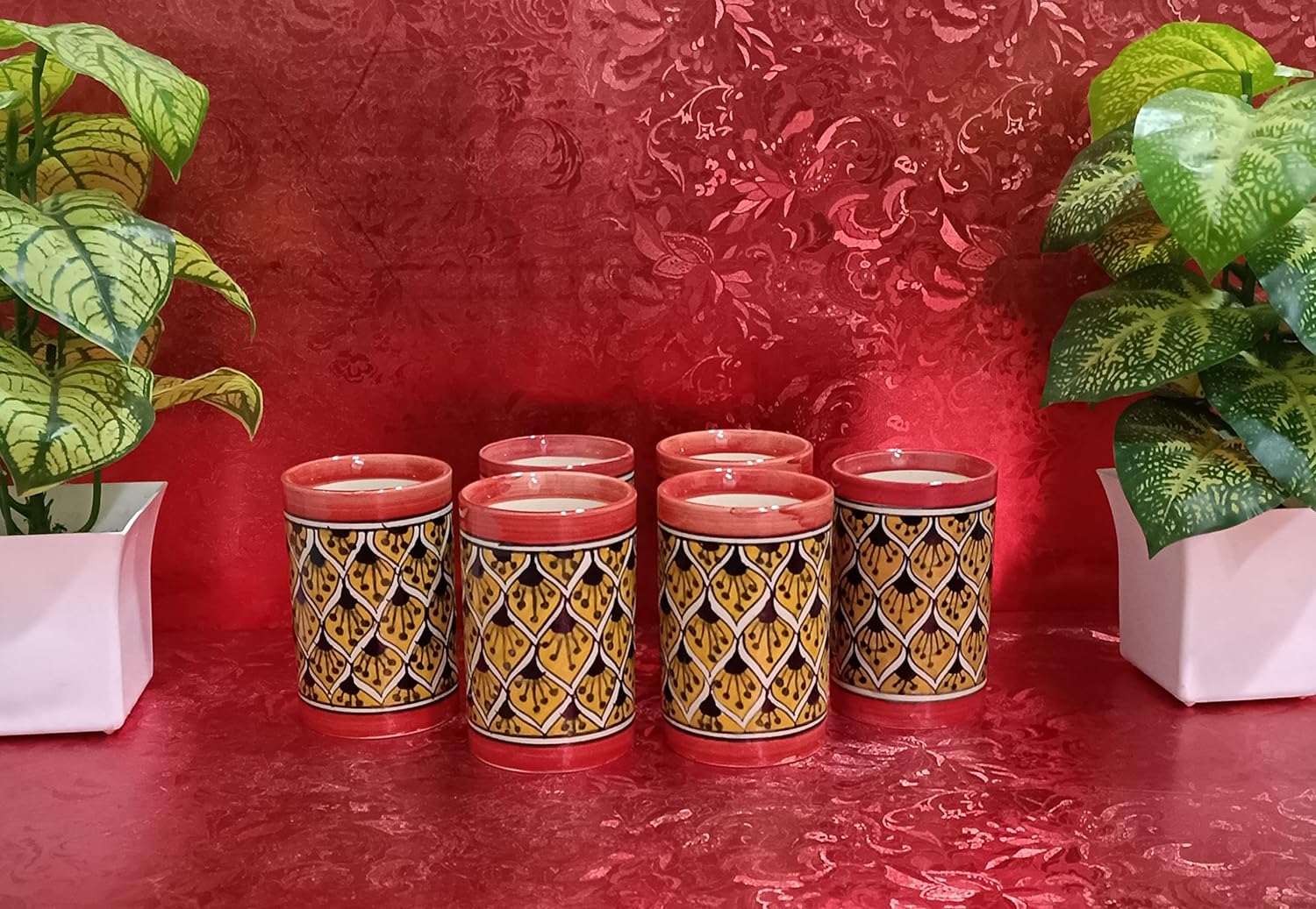 Caffeine Ceramic Handmade Orange morroco Water Glass (300ml) Set of 6 - Caffeine Premium Stoneware