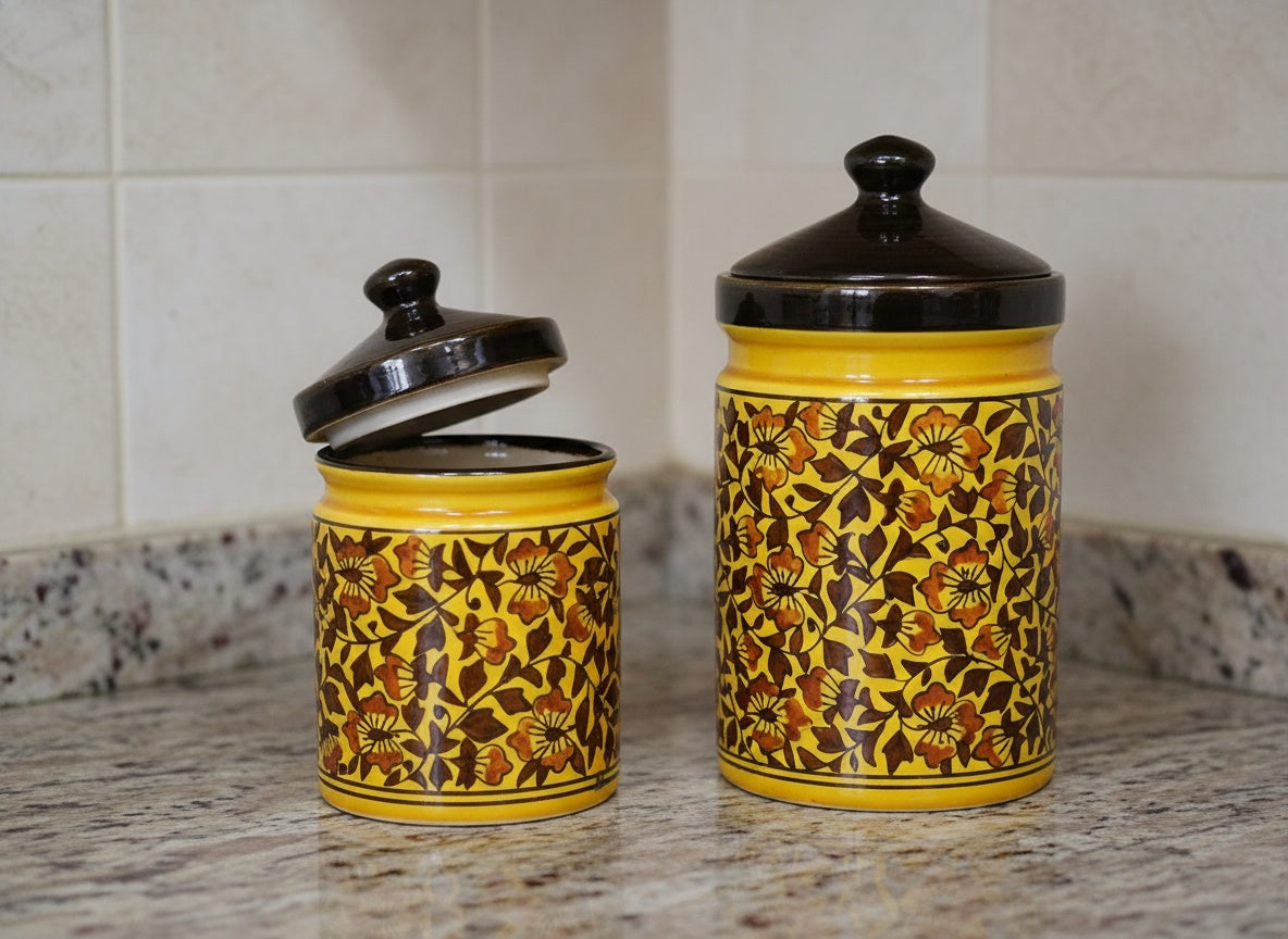 Caffeine Ceramic Stoneware Handmade Brown Sehra Barni / Pickle Jar (Set of 3)