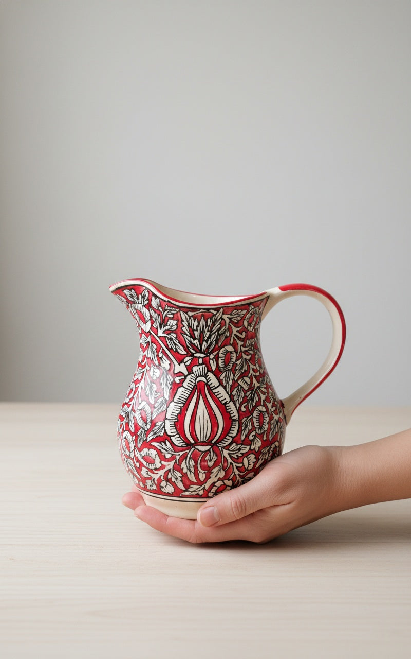 Caffeine Ceramic Handmade Stoneware Red Mughal Water jug (Set of 1, 1400 ml)