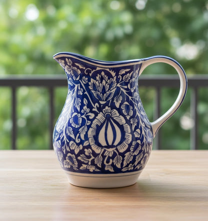 Caffeine Ceramic Stonware Handmade Blue Mughal Water jug (Set of 1, 1800 ml)