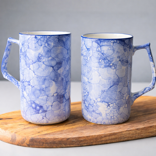 Beautiful Ceramic Handmade Blue & White Milk Mug | Best For All Occasion (Set of 2)