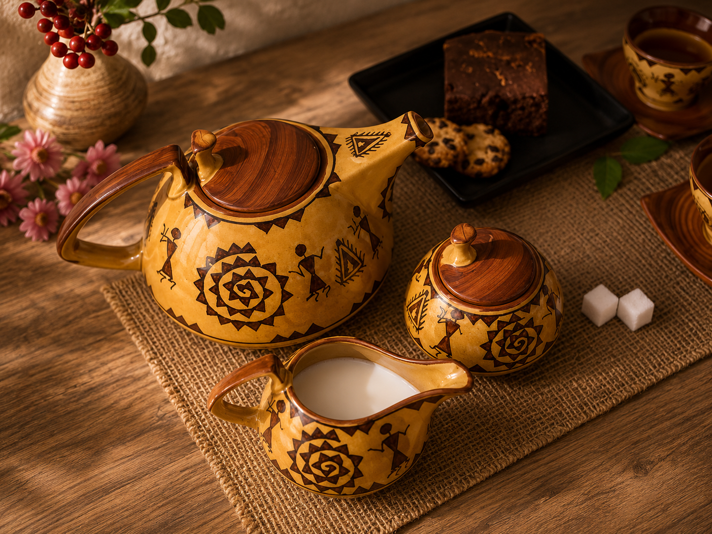 Premium Mustard Romani 15 Pcs Tea Set | Modern and Luxury Tea Sets|