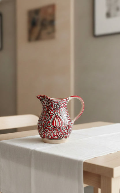Caffeine Ceramic Handmade Stoneware Red Mughal Water jug (Set of 1, 1400 ml)