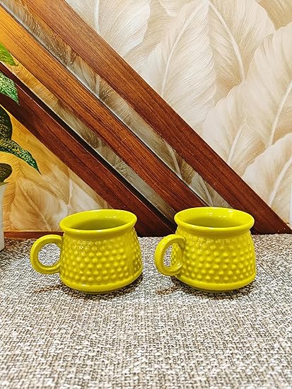 Caffeine Ceramic Handmade Green & Yellow Neon Bubble Tea Cup (Set of 6) - Caffeine Premium Stoneware