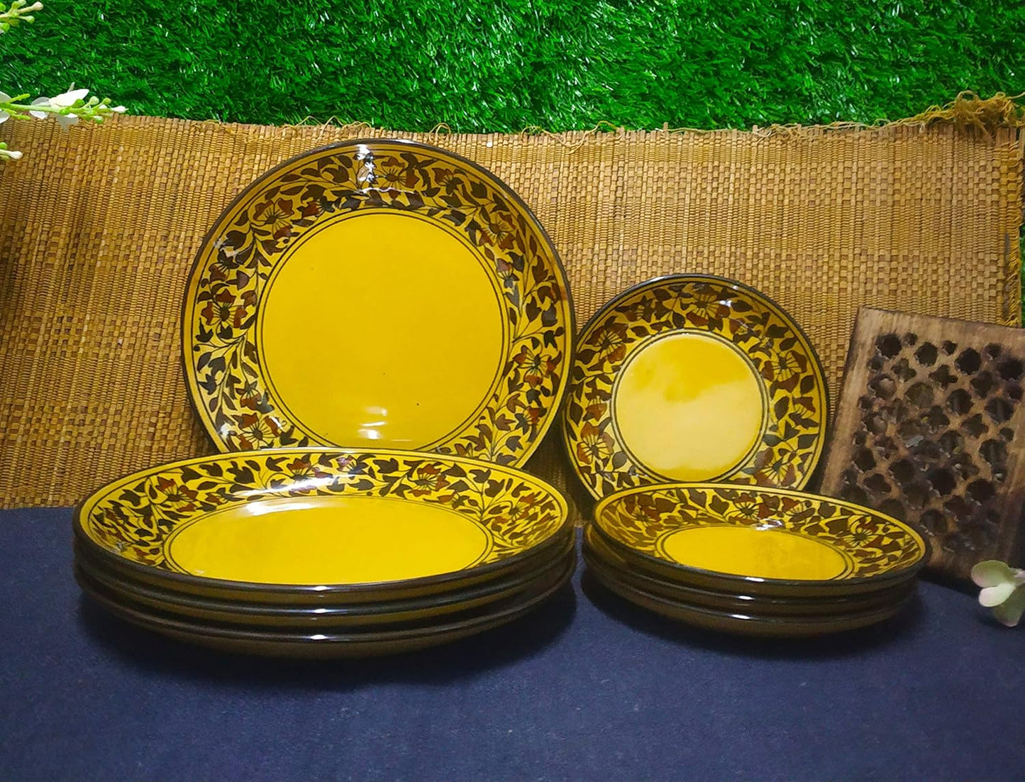 Caffeine Ceramic Handmade Stoneware Brown Sehra Combo Dinner Set (15 pcs)