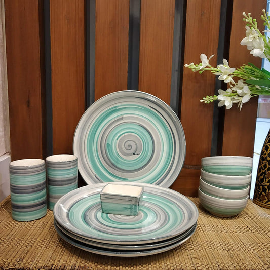 Caffeine Ceramic Handmade Stonware Sea Green set of 11 pcs