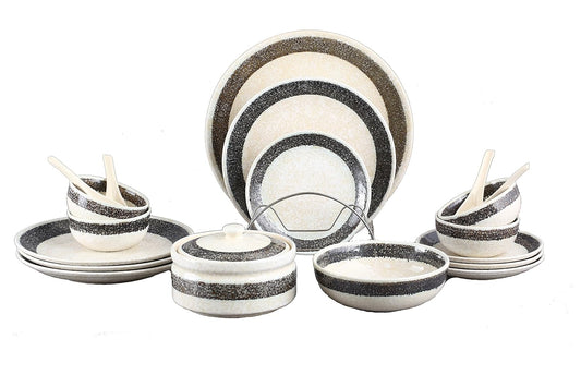 Caffeine Ceramic Handmade White Marble Dinner Set (Set of 19 Pieces)