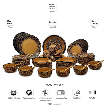 Caffeine Ceramic Handmade Brown Sehra Dinner Set (37 pcs.) - Caffeine Premium Stoneware